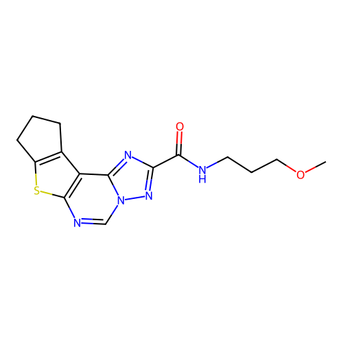 N-(3-methoxypropyl)-9,10-dihydro-8H-cyclopenta[4,5]thieno[3,2-e][1,2,4]triazolo[1,5-c]pyrimidine-2-carboxamide structure