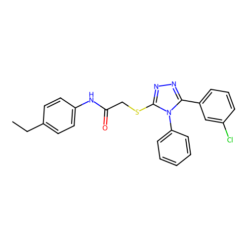 2-[[5-(3-chlorophenyl)-4-phenyl-1,2,4-triazol-3-yl]sulfanyl]-N-(4-ethylphenyl)acetamide structure