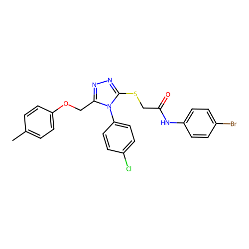 N-(4-bromophenyl)-2-((4-(4-chlorophenyl)-5-((p-tolyloxy)methyl)-4H-1,2,4-triazol-3-yl)thio)acetamide structure