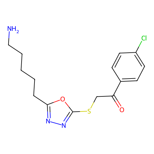 2-{[5-(5-Aminopentyl)-1,3,4-oxadiazol-2-yl]sulfanyl}-1-(4-chlorophenyl)ethanone structure