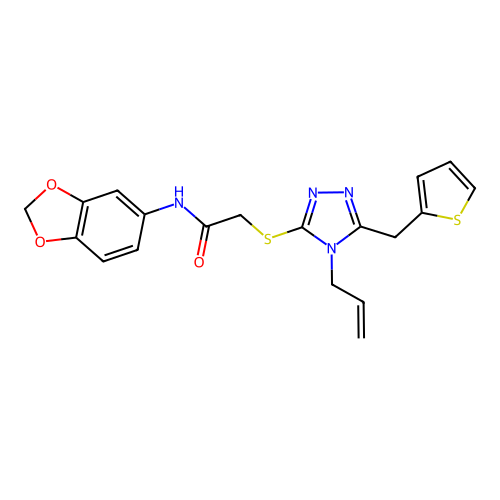 2-((4-allyl-5-(thiophen-2-ylmethyl)-4H-1,2,4-triazol-3-yl)thio)-N-(benzo[d][1,3]dioxol-5-yl)acetamide structure