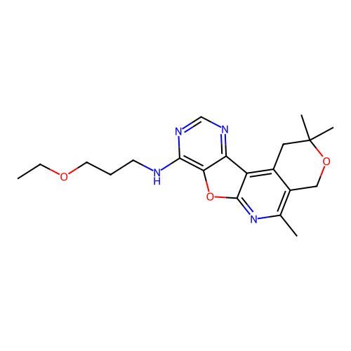 N-(3-ethoxypropyl)-2,2,5-trimethyl-1,4-dihydro-2H-pyrano[4'',3'':4',5']pyrido[3',2':4,5]furo[3,2-d]pyrimidin-8-amine structure