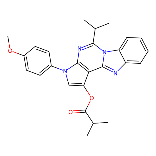 3-(4-methoxyphenyl)-5-(propan-2-yl)-3H-pyrrolo[2',3':4,5]pyrimido[1,6-a]benzimidazol-1-yl 2-methylpropanoate structure