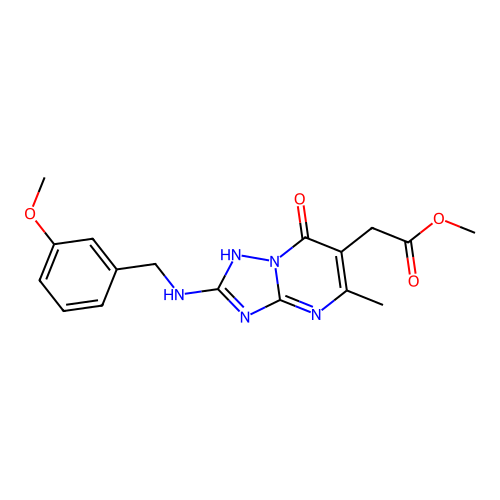 methyl {7-hydroxy-2-[(3-methoxybenzyl)amino]-5-methyl[1,2,4]triazolo[1,5-a]pyrimidin-6-yl}acetate structure