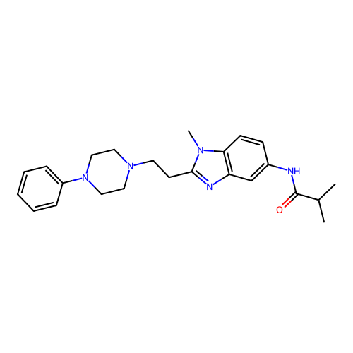 2-methyl-N-[1-methyl-2-[2-(4-phenylpiperazin-1-yl)ethyl]benzimidazol-5-yl]propanamide structure