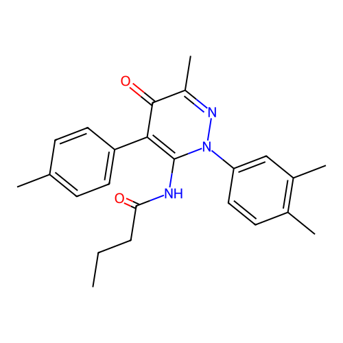 N-(2-(3,4-dimethylphenyl)-6-methyl-5-oxo-4-(p-tolyl)-2,5-dihydropyridazin-3-yl)butyramide structure