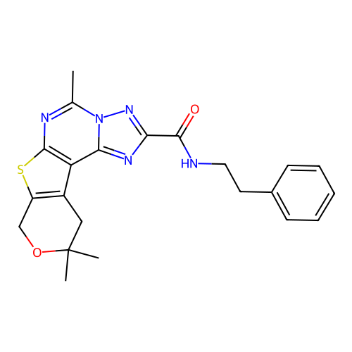5,10,10-trimethyl-N-(2-phenylethyl)-10,11-dihydro-8H-pyrano[4',3':4,5]thieno[3,2-e][1,2,4]triazolo[1,5-c]pyrimidine-2-carboxamide structure