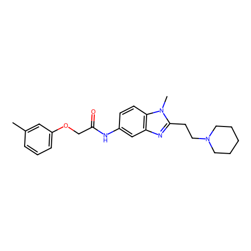2-(3-methylphenoxy)-N-[1-methyl-2-(2-piperidin-1-ylethyl)benzimidazol-5-yl]acetamide structure
