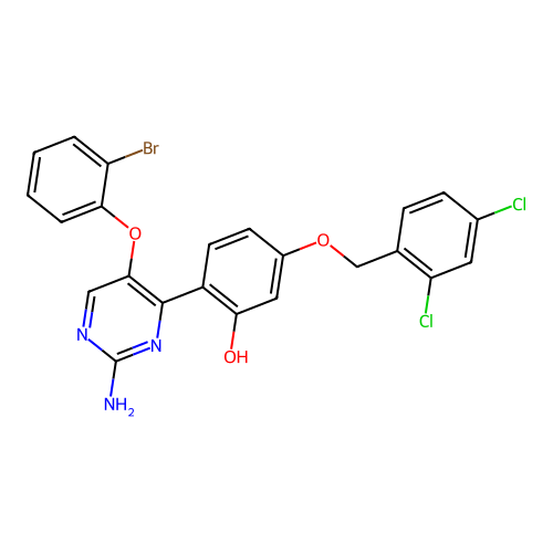 2-(2-Amino-5-(2-bromophenoxy)pyrimidin-4-yl)-5-((2,4-dichlorobenzyl)oxy)phenol structure