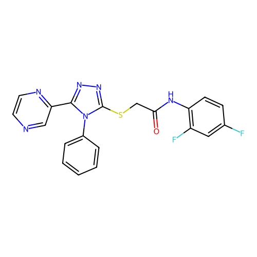 N-(2,4-difluorophenyl)-2-[(4-phenyl-5-pyrazin-2-yl-1,2,4-triazol-3-yl)sulfanyl]acetamide structure