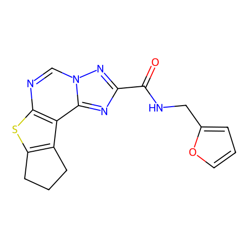 N-(furan-2-ylmethyl)-9,10-dihydro-8H-cyclopenta[4,5]thieno[3,2-e][1,2,4]triazolo[1,5-c]pyrimidine-2-carboxamide structure