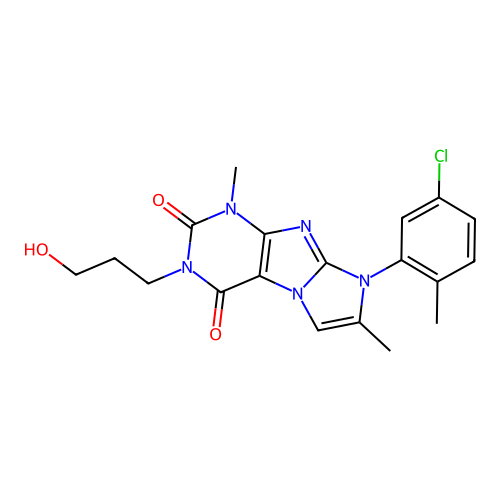 8-(5-chloro-2-methylphenyl)-3-(3-hydroxypropyl)-1,7-dimethyl-1H-imidazo[2,1-f]purine-2,4(3H,8H)-dione structure