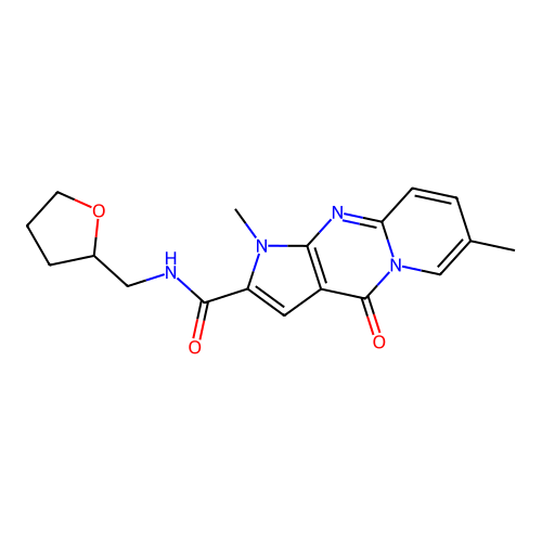1,7-dimethyl-4-oxo-N-((tetrahydrofuran-2-yl)methyl)-1,4-dihydropyrido[1,2-a]pyrrolo[2,3-d]pyrimidine-2-carboxamide structure