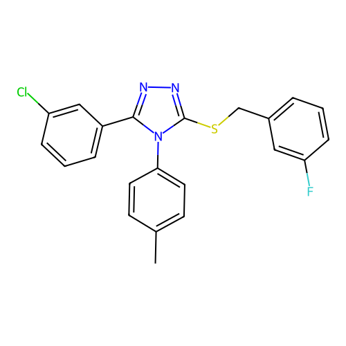3-(3-chlorophenyl)-5-((3-fluorobenzyl)thio)-4-(p-tolyl)-4H-1,2,4-triazole structure