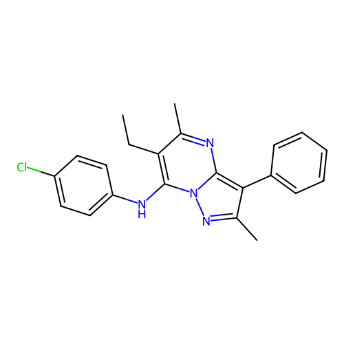 N-(4-chlorophenyl)-6-ethyl-2,5-dimethyl-3-phenylpyrazolo[1,5-a]pyrimidin-7-amine structure