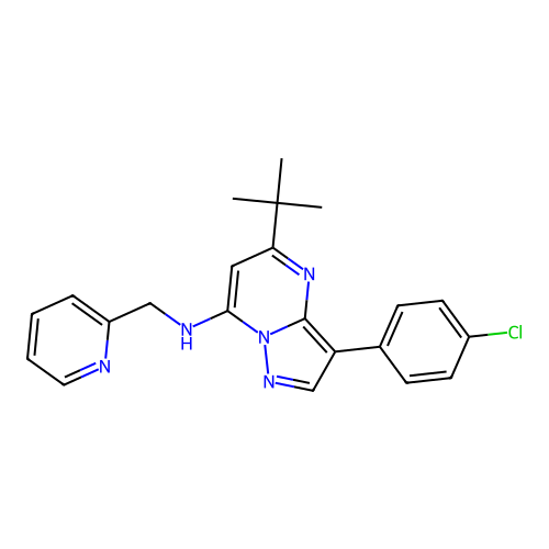 5-tert-butyl-3-(4-chlorophenyl)-N-(pyridin-2-ylmethyl)pyrazolo[1,5-a]pyrimidin-7-amine structure