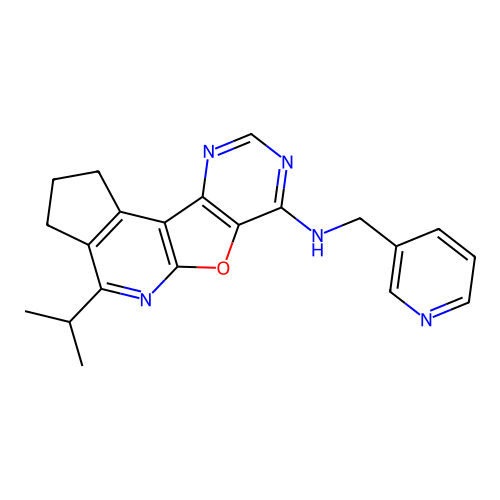 4-(propan-2-yl)-N-(pyridin-3-ylmethyl)-2,3-dihydro-1H-cyclopenta[4',5']pyrido[3',2':4,5]furo[3,2-d]pyrimidin-7-amine structure
