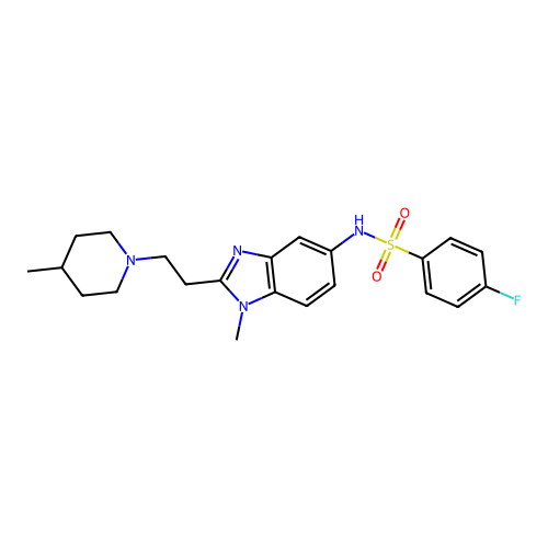 4-fluoro-N-(1-methyl-2-(2-(4-methylpiperidin-1-yl)ethyl)-1H-benzo[d]imidazol-5-yl)benzenesulfonamide structure