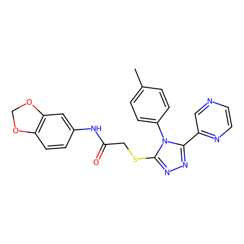 N-(1,3-benzodioxol-5-yl)-2-[[4-(4-methylphenyl)-5-pyrazin-2-yl-1,2,4-triazol-3-yl]sulfanyl]acetamide structure