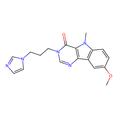 3-(3-imidazol-1-ylpropyl)-8-methoxy-5-methylpyrimido[5,4-b]indol-4-one structure