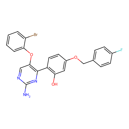 2-[2-Amino-5-(2-bromophenoxy)pyrimidin-4-yl]-5-[(4-fluorophenyl)methoxy]phenol structure