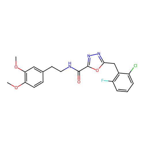 5-[(2-chloro-6-fluorophenyl)methyl]-N-[2-(3,4-dimethoxyphenyl)ethyl]-1,3,4-oxadiazole-2-carboxamide structure
