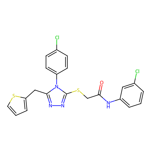 N-(3-chlorophenyl)-2-{[4-(4-chlorophenyl)-5-(thiophen-2-ylmethyl)-4H-1,2,4-triazol-3-yl]sulfanyl}acetamide structure