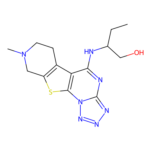 2-((8-methyl-6,7,8,9-tetrahydropyrido[4',3':4,5]thieno[3,2-e]tetrazolo[1,5-a]pyrimidin-5-yl)amino)butan-1-ol structure