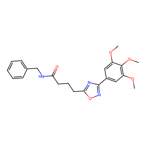 N-benzyl-4-[3-(3,4,5-trimethoxyphenyl)-1,2,4-oxadiazol-5-yl]butanamide structure