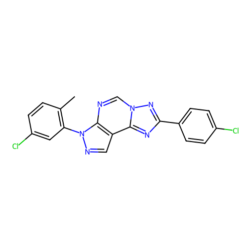 7-(5-chloro-2-methylphenyl)-2-(4-chlorophenyl)-7H-pyrazolo[4,3-e][1,2,4]triazolo[1,5-c]pyrimidine structure