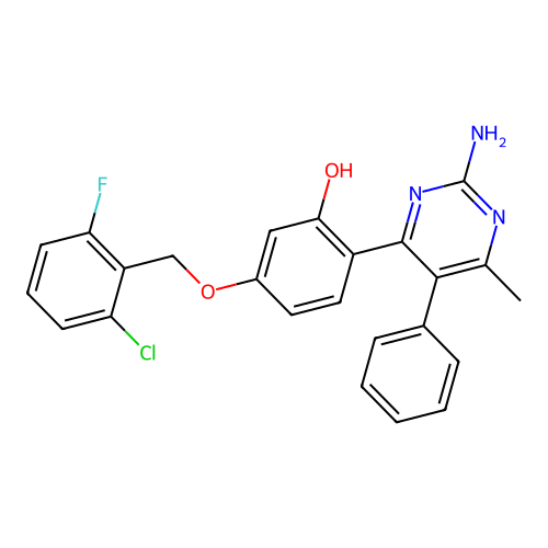 2-(2-amino-6-methyl-5-phenyl-4-pyrimidinyl)-5-[(2-chloro-6-fluorobenzyl)oxy]phenol structure