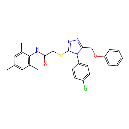 2-{[4-(4-chlorophenyl)-5-(phenoxymethyl)-4H-1,2,4-triazol-3-yl]sulfanyl}-N-(2,4,6-trimethylphenyl)acetamide structure