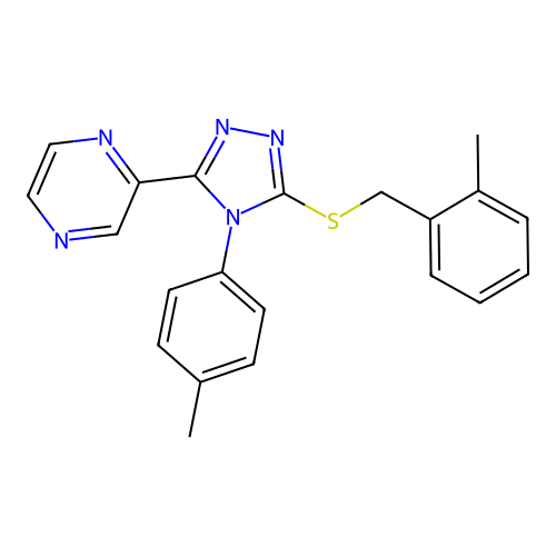 2-(5-((2-methylbenzyl)thio)-4-(p-tolyl)-4H-1,2,4-triazol-3-yl)pyrazine structure