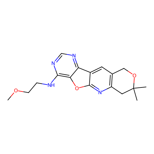 N-(2-methoxyethyl)-8,8-dimethyl-7,10-dihydro-8H-pyrano[3'',4'':5',6']pyrido[3',2':4,5]furo[3,2-d]pyrimidin-4-amine structure