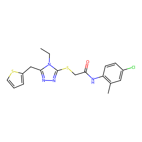 N-(4-chloro-2-methylphenyl)-2-{[4-ethyl-5-(thiophen-2-ylmethyl)-4H-1,2,4-triazol-3-yl]sulfanyl}acetamide structure
