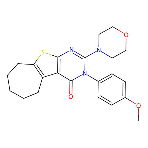 3-(4-methoxyphenyl)-2-(morpholin-4-yl)-3,5,6,7,8,9-hexahydro-4H-cyclohepta[4,5]thieno[2,3-d]pyrimidin-4-one structure