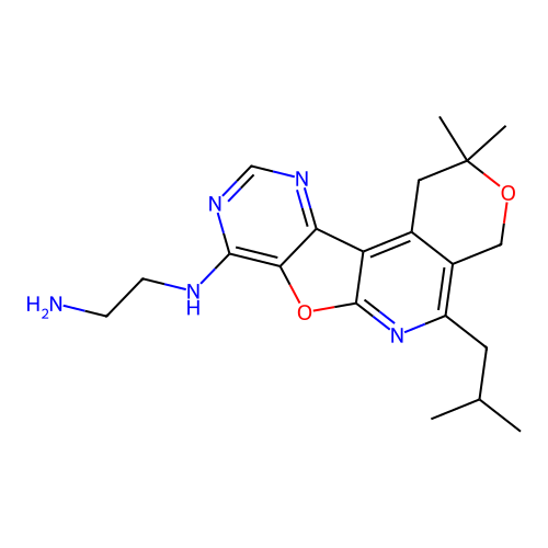 N-[2,2-dimethyl-5-(2-methylpropyl)-1,4-dihydro-2H-pyrano[4'',3'':4',5']pyrido[3',2':4,5]furo[3,2-d]pyrimidin-8-yl]ethane-1,2-diamine structure