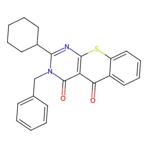 3-benzyl-2-cyclohexyl-4H-thiochromeno[2,3-d]pyrimidine-4,5(3H)-dione structure