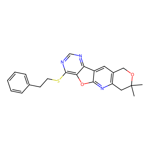 8,8-DIMETHYL-4-(PHENETHYLSULFANYL)-7,10-DIHYDRO-8H-PYRANO[3'',4'':5',6']PYRIDO[3',2':4,5]FURO[3,2-D]PYRIMIDINE structure