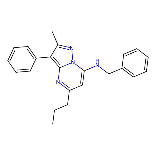 N-benzyl-2-methyl-3-phenyl-5-propylpyrazolo[1,5-a]pyrimidin-7-amine structure