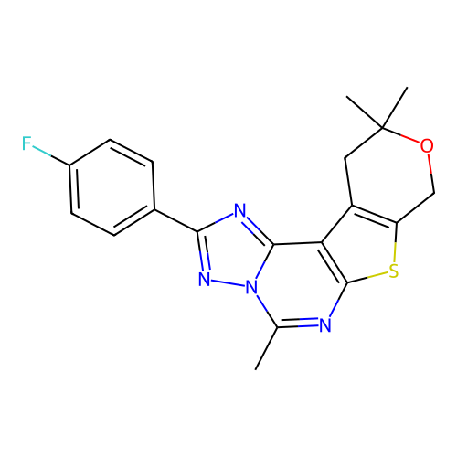 2-(4-fluorophenyl)-5,10,10-trimethyl-10,11-dihydro-8H-pyrano[4',3':4,5]thieno[3,2-e][1,2,4]triazolo[1,5-c]pyrimidine structure