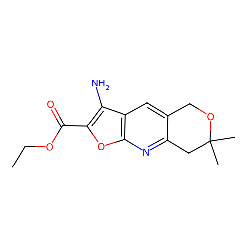 ethyl 3-amino-7,7-dimethyl-7,8-dihydro-5H-furo[2,3-b]pyrano[3,4-e]pyridine-2-carboxylate structure