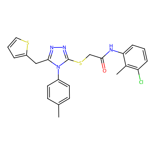 N-(3-chloro-2-methylphenyl)-2-{[4-(4-methylphenyl)-5-(thiophen-2-ylmethyl)-4H-1,2,4-triazol-3-yl]sulfanyl}acetamide structure