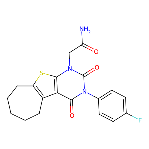 2-(3-(4-fluorophenyl)-2,4-dioxo-2,3,4,5,6,7,8,9-octahydro-1H-cyclohepta[4,5]thieno[2,3-d]pyrimidin-1-yl)acetamide structure