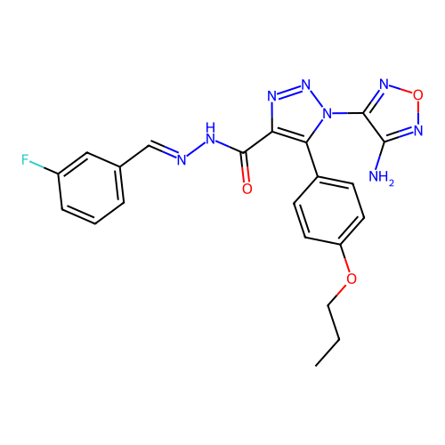 (E)-1-(4-amino-1,2,5-oxadiazol-3-yl)-N'-(3-fluorobenzylidene)-5-(4-propoxyphenyl)-1H-1,2,3-triazole-4-carbohydrazide structure