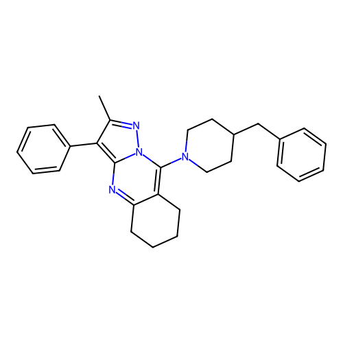 9-(4-benzylpiperidin-1-yl)-2-methyl-3-phenyl-5,6,7,8-tetrahydropyrazolo[5,1-b]quinazoline structure
