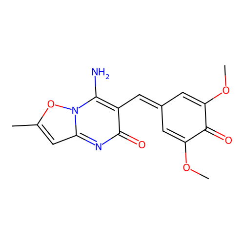 (6Z)-6-[(4-HYDROXY-3,5-DIMETHOXYPHENYL)METHYLIDENE]-7-IMINO-2-METHYL-5H,6H,7H-[1,2]OXAZOLO[2,3-A]PYRIMIDIN-5-ONE structure