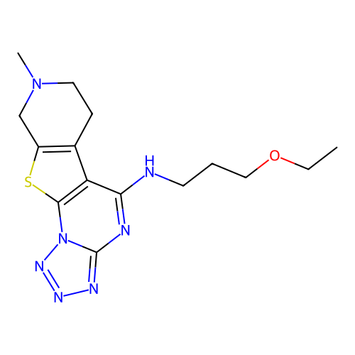 N-(3-ethoxypropyl)-8-methyl-6,7,8,9-tetrahydropyrido[4',3':4,5]thieno[3,2-e]tetrazolo[1,5-a]pyrimidin-5-amine structure