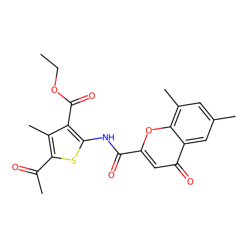 ethyl 5-acetyl-2-{[(6,8-dimethyl-4-oxo-4H-chromen-2-yl)carbonyl]amino}-4-methylthiophene-3-carboxylate structure