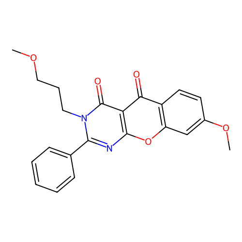8-methoxy-3-(3-methoxypropyl)-2-phenylchromeno[2,3-d]pyrimidine-4,5-dione structure